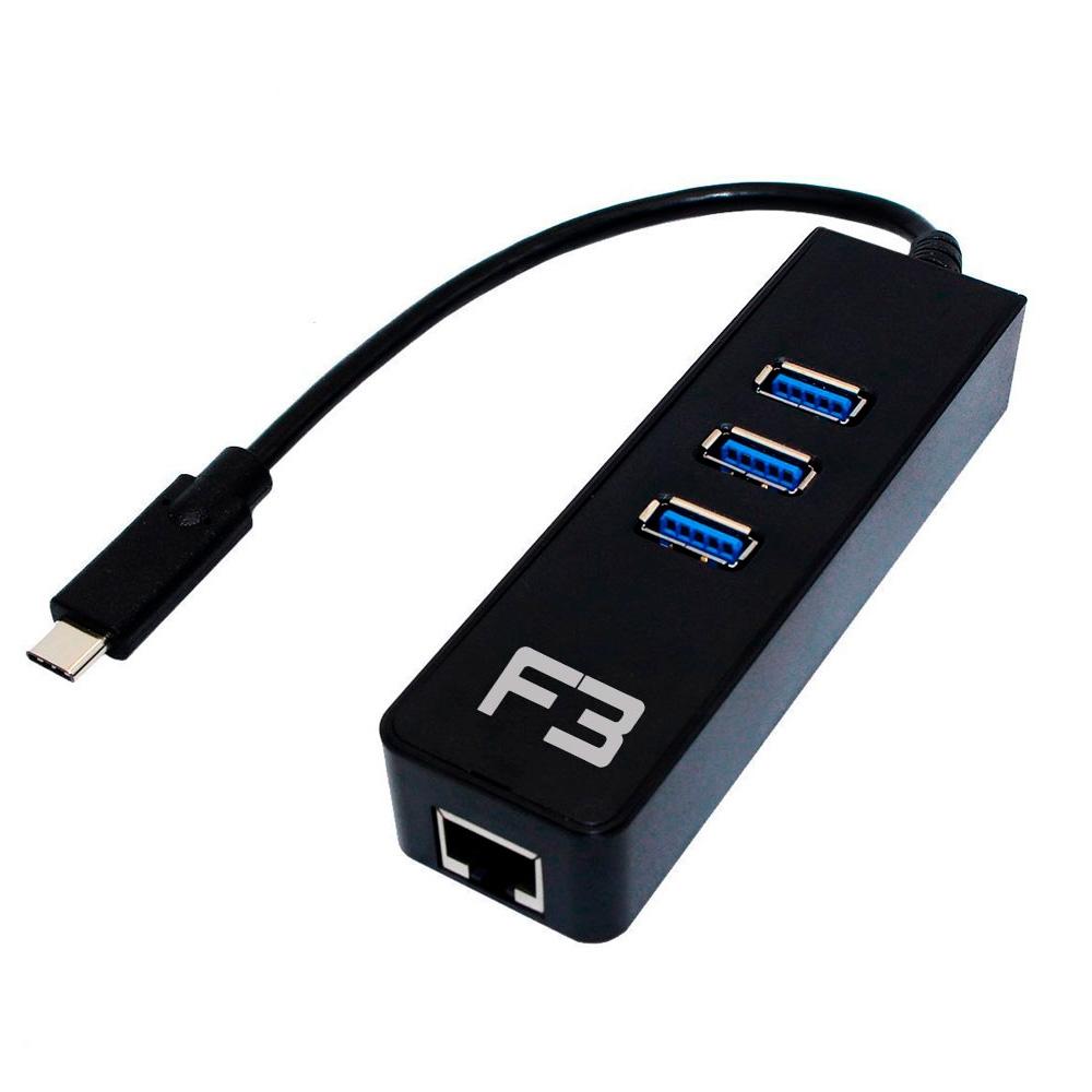 ADAPTADOR F3 TIPO C X HUB 3 PORTAS USB 3.0 RJ45 10/100/1000 - JC-TYC-R03